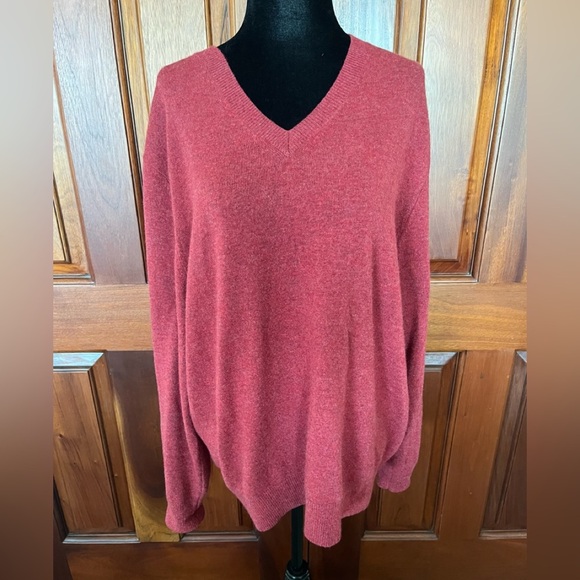 Lands End 100% Cashmere V-Neck Sweater Mens Large 42-44 Garnet Red Soft Cozy - Picture 1 of 10
